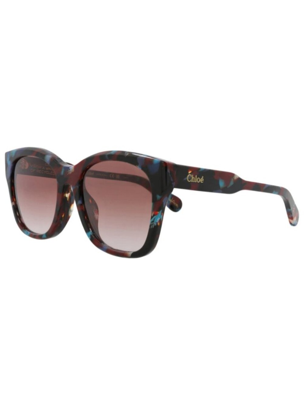 New Chloé Women's Sunglasses Square Rectangle Recycled Acetate Frame Havana Red